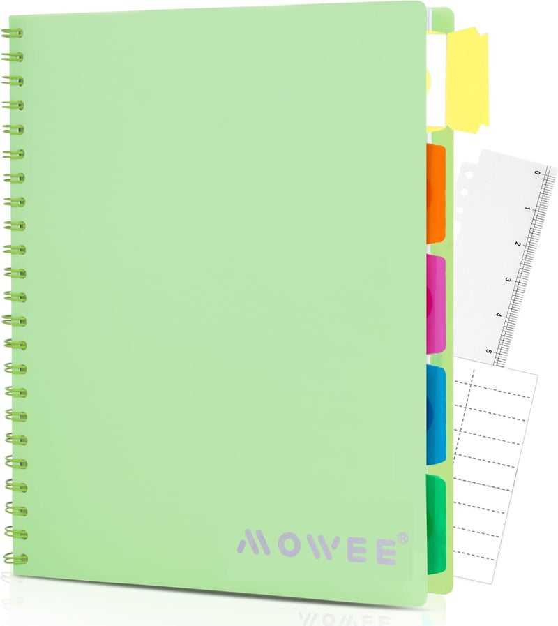 MOWEE Spiral Notebook - 5 Subject Notebook, College Ruled Notebook With Dividers Pocket, Tabs Label, Ruler, 100Sheet 200 Pages, for Writing Journal, Home & Office, School Supplies, 8.5''x11'' Lime - Image 1